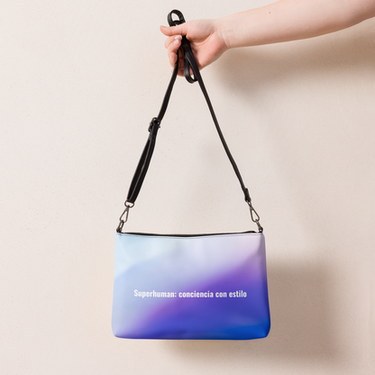 Bolso VOOM — Superhuman: conciencia con estilo en piel sintética premium con degradado azul violeta y correa ajustable negra