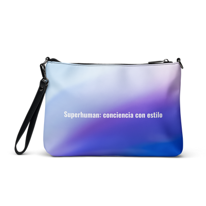 Bolso VOOM — Superhuman: conciencia con estilo en degradado azul y violeta con correa negra y cierre superior