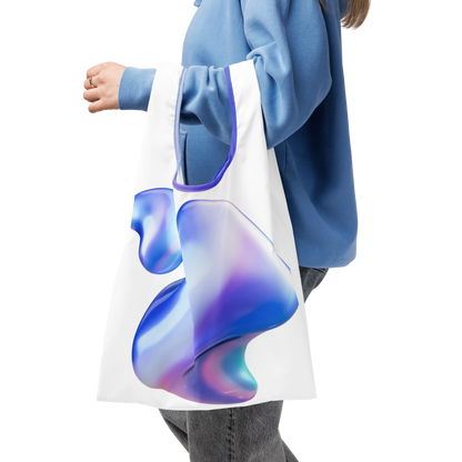 Bolsa de la compra reutilizable VOOM — The Fluid Loop con diseño fluido en tonos púrpura y azul, asas dobles y costuras reforzadas