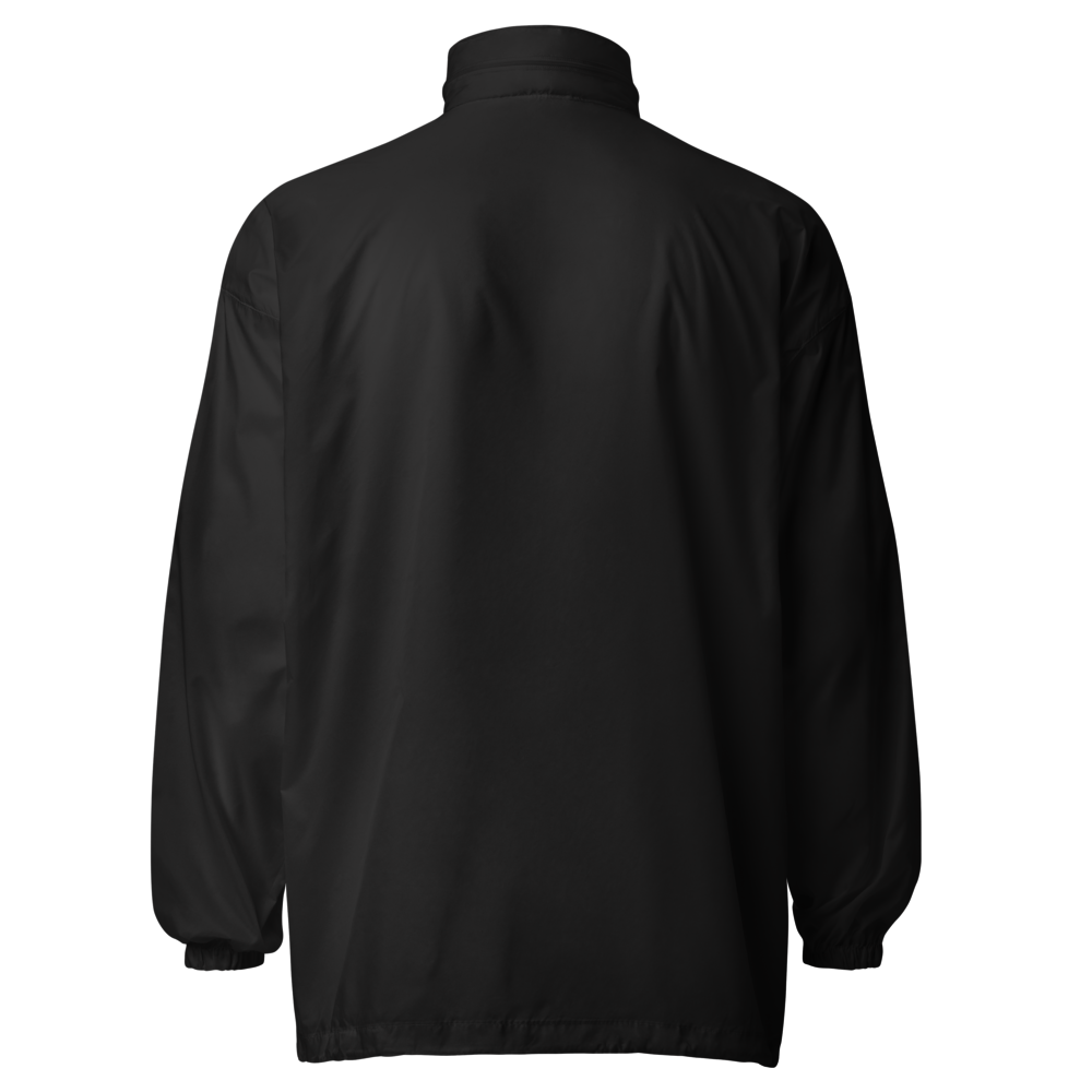 Cortavientos Negro Unisex VOOM — The Motion Code visto desde atrás con acabado minimalista y tejido resistente al agua