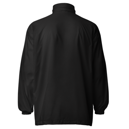 Cortavientos Negro Unisex VOOM — The Motion Code visto desde atrás con acabado minimalista y tejido resistente al agua