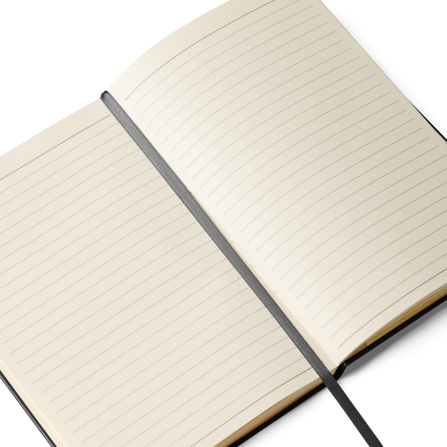 Cuaderno de Tapa Dura VOOM — The Archive Code abierto mostrando páginas crema rayadas y marcador de cinta gris