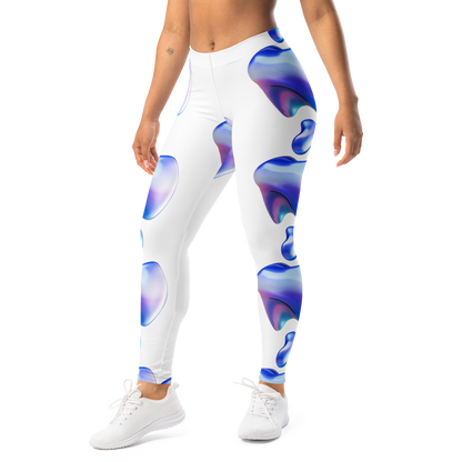 Leggings VOOM — The Flow Form en vista frontal con diseño abstracto azul y morado sobre fondo blanco limpio