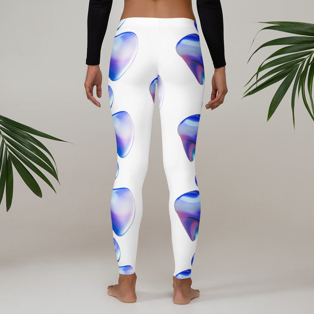 Leggings VOOM — The Flow Form mostrados desde atrás con diseño abstracto en tonos azules y violetas sobre fondo blanco.