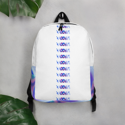 Mochila Blanca VOOM — The Flow Carrier con diseño vertical en tonos morados y azules, detalle moderno y compacto.