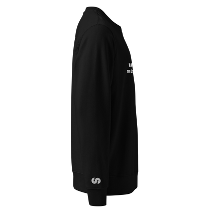 Perfil lateral izquierdo de Sudadera Eco VOOM — Quantum Field Connection negra con letra “S” bordada en la manga izquierda
