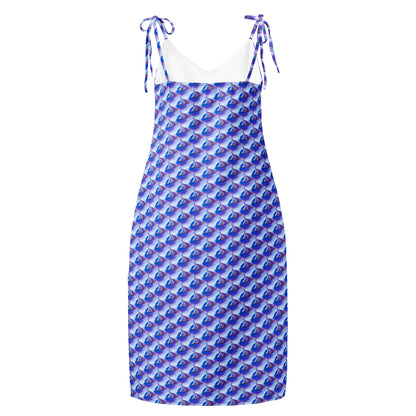 Vestido Midi VOOM — The Liquid Pattern con tirantes anudados y estampado abstracto azul en corte fluido midi sin mangas