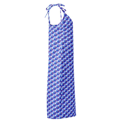 Vestido Midi VOOM — The Liquid Pattern con diseño líquido azul, tirantes para atar y silueta larga y fluida
